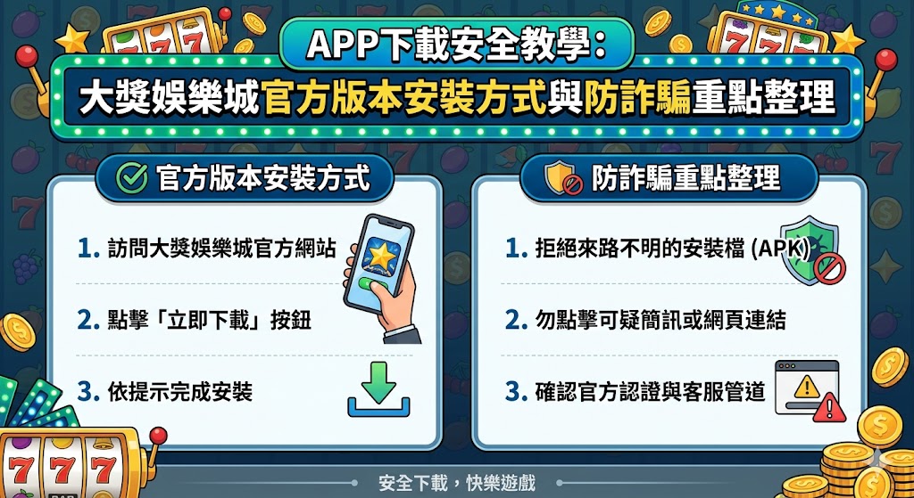 APP下載安全教學：大獎娛樂城官方版本安裝方式與防詐騙重點整理