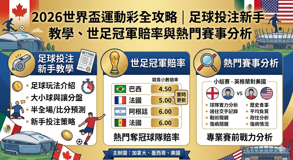 2026世界盃運動彩全攻略｜足球投注新手教學、世足冠軍賠率與熱門賽事分析